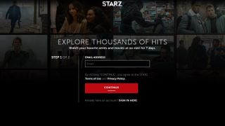 Starz sign-up screen