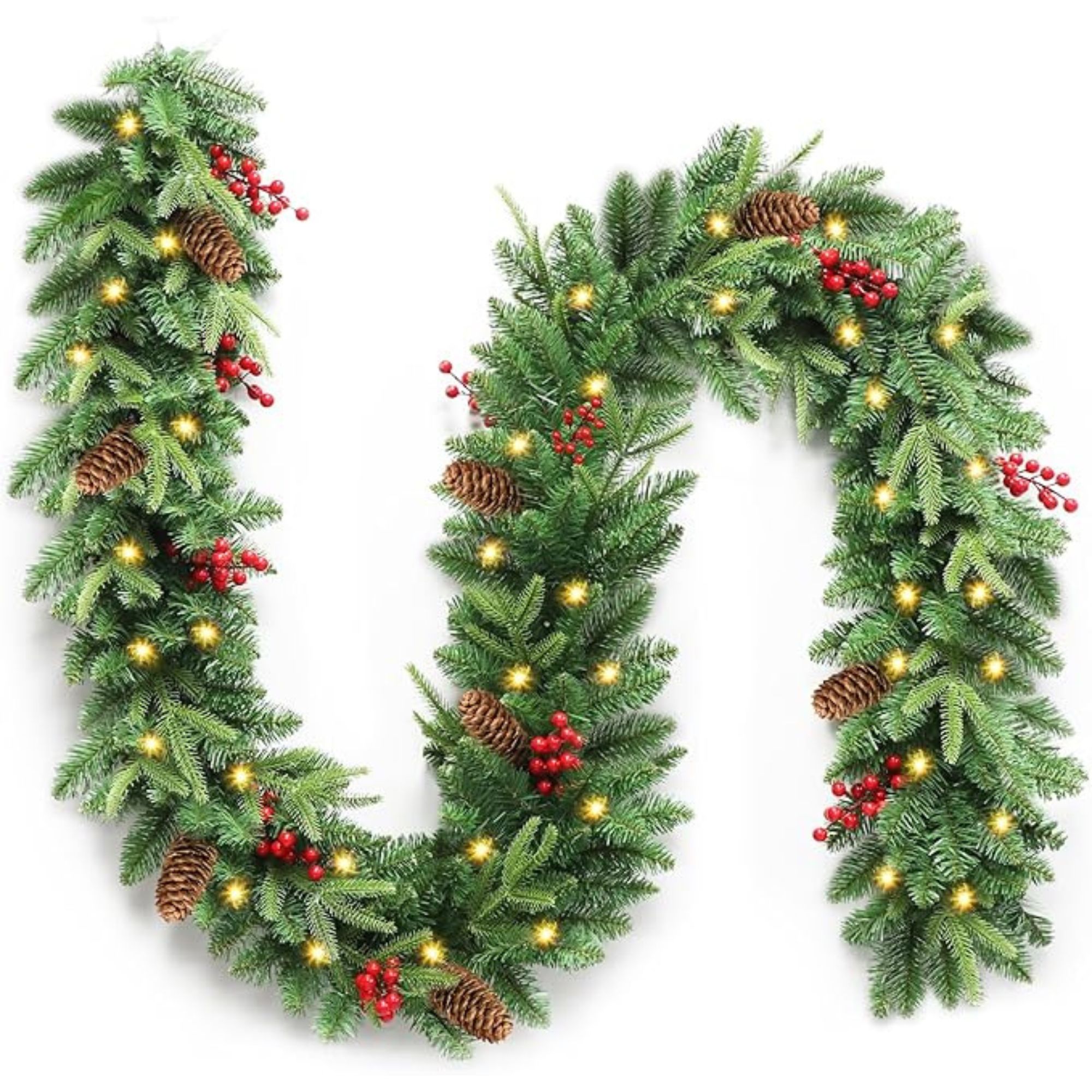 Christmas Garland, 9ft Pre-Lit Christmas Garland with Lights