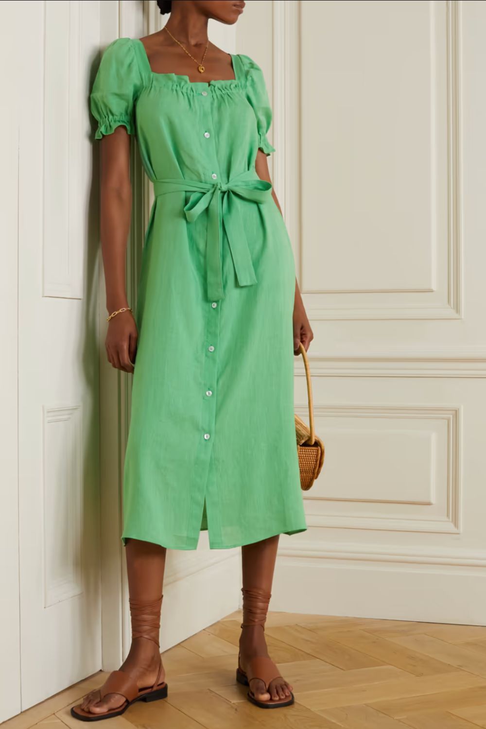 Sleeper Linen Brigitte belted linen midi dress