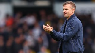 Leeds United head coach Jesse Marsch applauds the fans at full-time of the Premier League match between Leeds United and Fulham on 23 October, 2022 at Elland Road, Leeds, United Kingdom