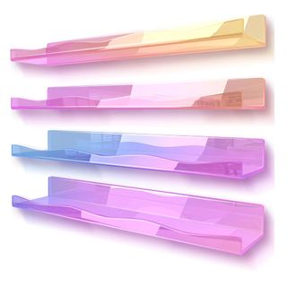 Four iridescent wavy shelves made of acrylic