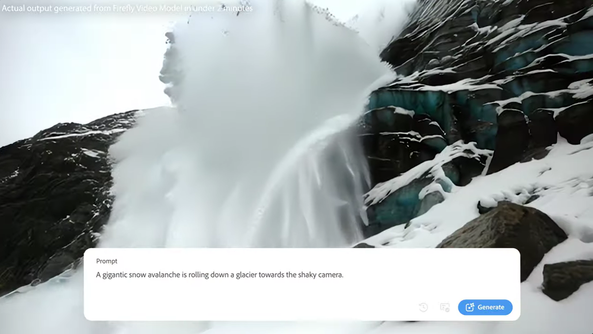 Screenshots from a demo of Adobe Firefly AI video model