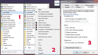screenshot showing how to make programs run as admin on Windows