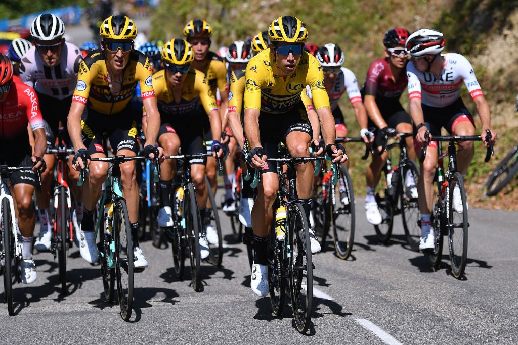 CHARTREUSE FRANCE AUGUST 13 Wout Van Aert of Belgium and Team Jumbo Visma Yellow Leader Jersey during the 72nd Criterium du Dauphine 2020 Stage 2 a 135km stage from Vienne to Col de PorteChartreuse 1316m dauphine Dauphin on August 13 2020 in Chartreuse France Photo by Justin SetterfieldGetty Images