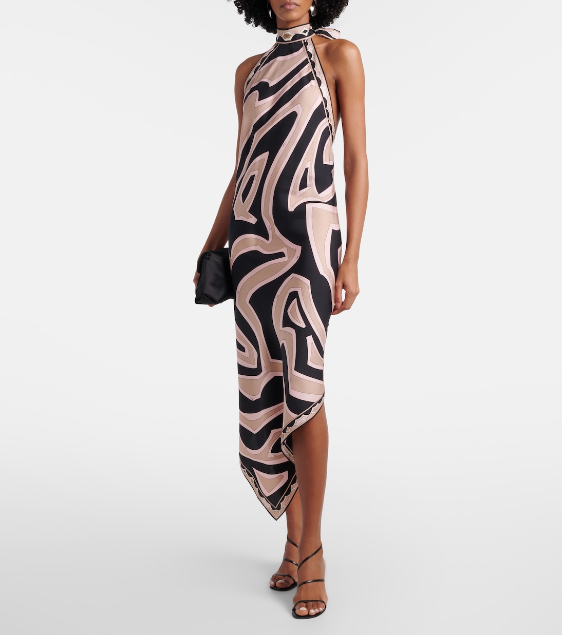 Labirinto Halterneck Silk Twill Midi Dress in Multicoloured - Pucci