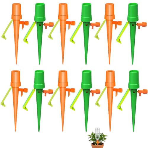 12 Pcs Plant Watering Devices With Slow Release Control, Plant Self Watering Spikes System With Anti-Tilt Bracket &amp;amp; Valve Control Switch, Self Watering System for Plants, Automatic Plant Waterer