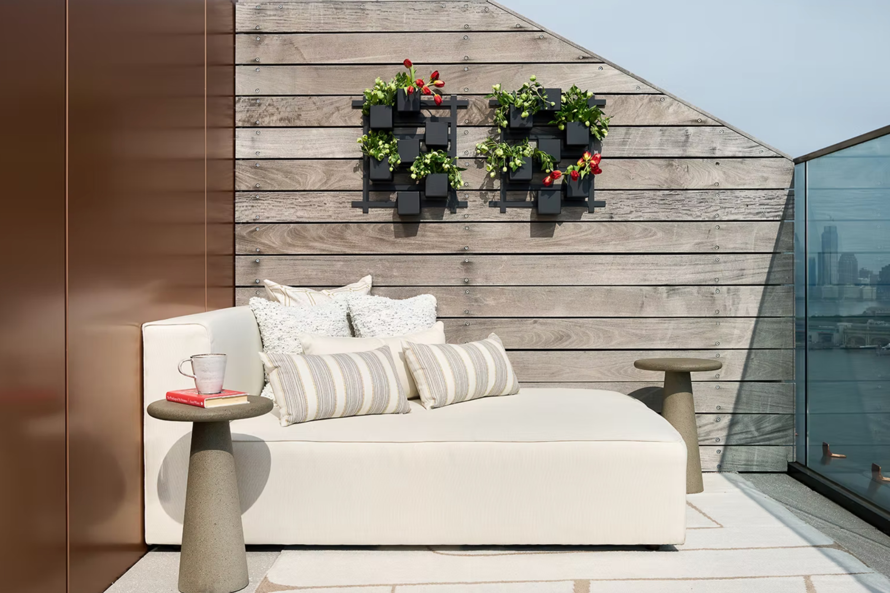 wood privacy screen on small terrace