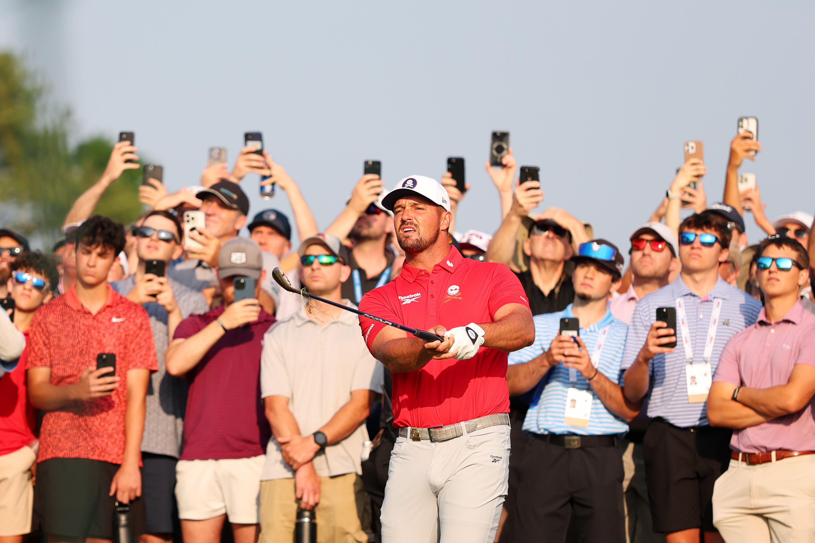 Bryson DeChambeau in his red Reebok shirt at the US Open