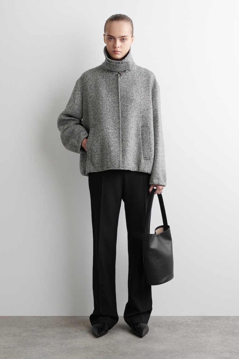 Wool-Tweed Funnel-Neck Jacket