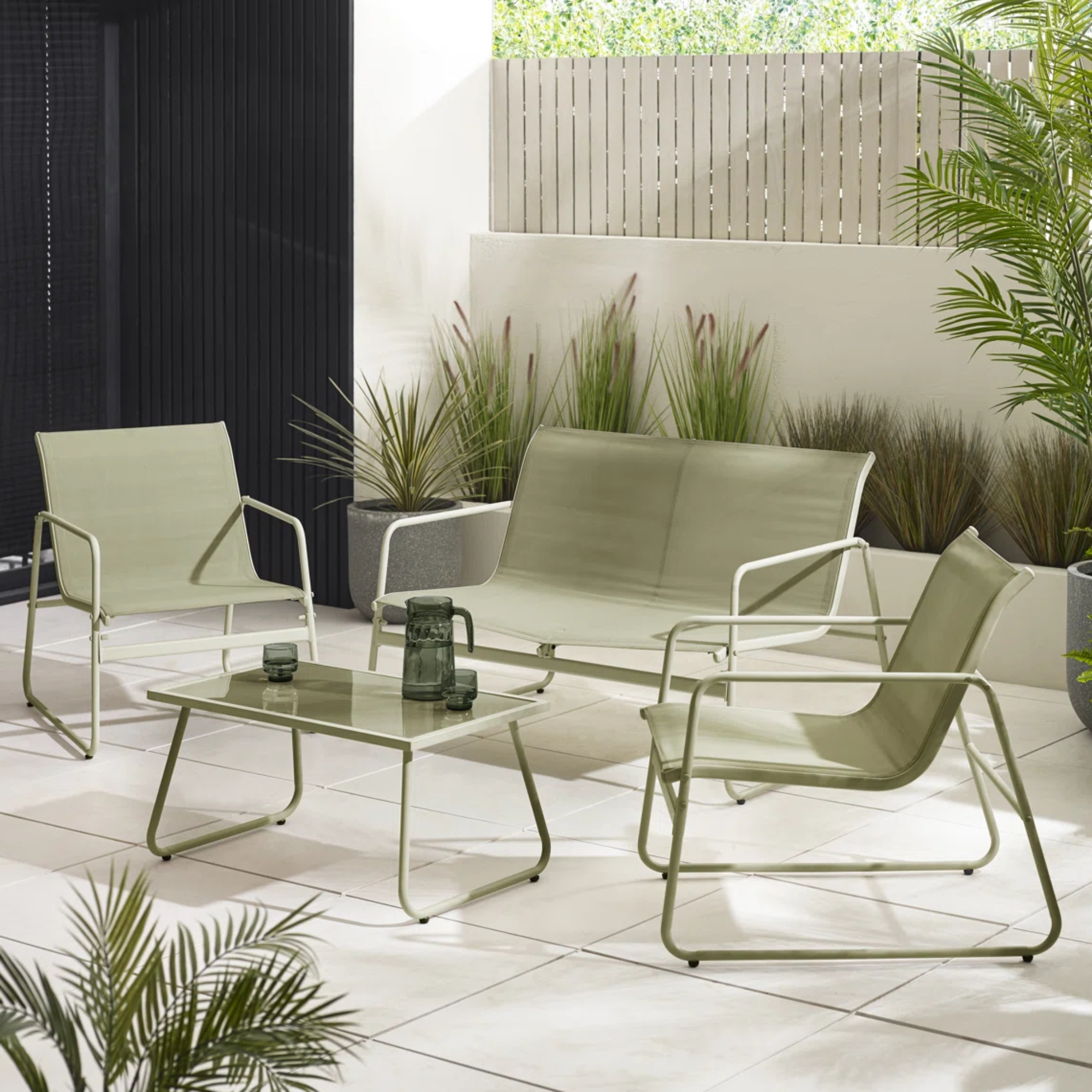 Wayfair Samekia Galvanised Steel Garden Lounge Sofa Seating Set With Table 
