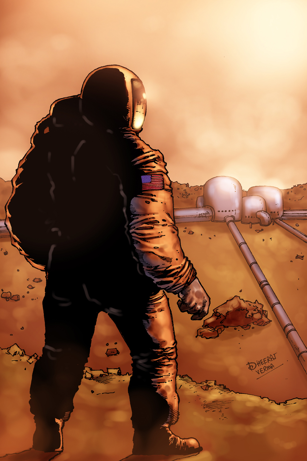 An artist's concept of a mid-century Mars station.
