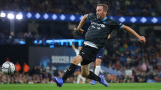 Lee Mack during Soccer Aid 2021. Will he score again in Soccer Aid 2022? 
