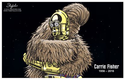 Editorial cartoon U.S. Star Wars Carrie Fisher Chewbacca