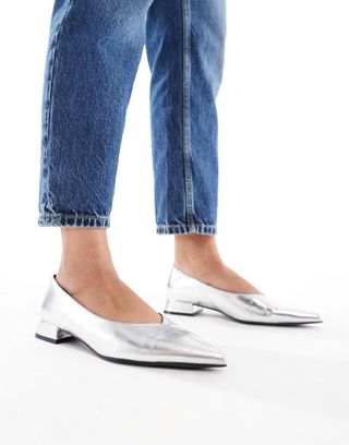 Asos Design Wide Fit Lavinia Ballet Flats in Silver