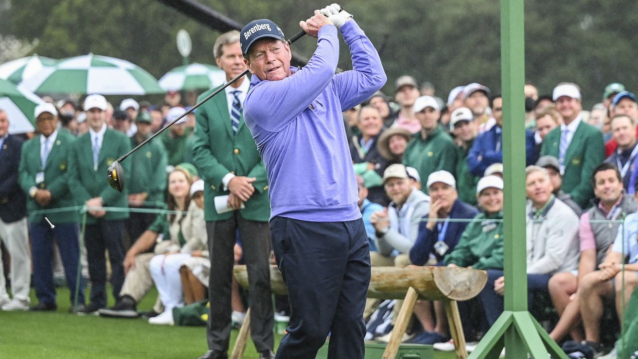 Tom Watson hitting off at the Masters