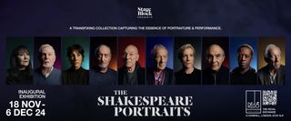 A promo image for The Shakespeare Portraits exhibition at Red 8 Gallery, featuring actors including Patrick Stewart, Sir Ian McKellan and Charles Dance