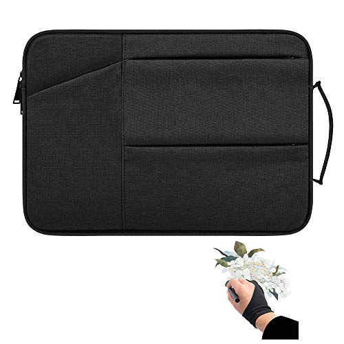Graphics Drawing Tablet Carry Case With Artist Glove Compatible for Wacom Intuos Pro Pth660 Medium Case Huion H1060p, H950p, Hs610, Xp-Pen Deco 01 V2, Ugee M708 and Veikk A30 (black)