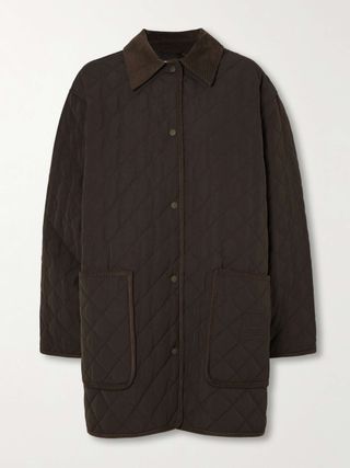 Oversized Corduroy-Trimmed Quilted Organic Cotton-Blend Jacket