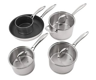 Lakeland 5-piece Stainless Steel Pan Set on a white background