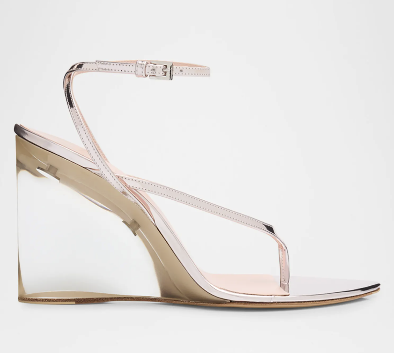 Ala&amp;iuml;a, Mirrored Leather Invisible Wedge Thong Sandals