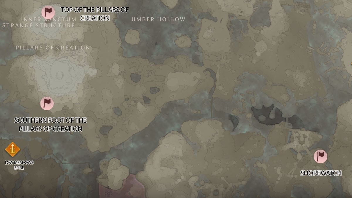 Enshrouded map highlighting base locations in Kindlewastes