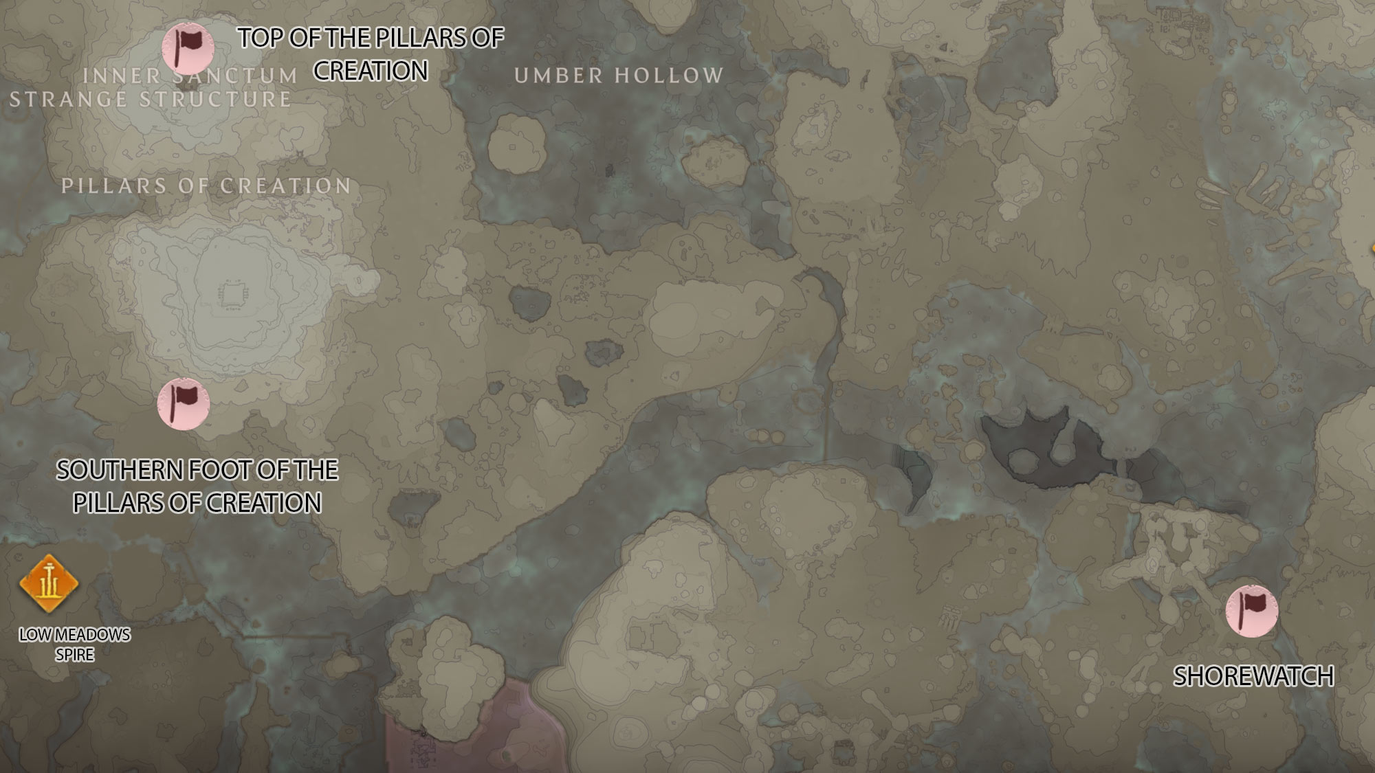 Enshrouded map highlighting base locations in Kindlewastes