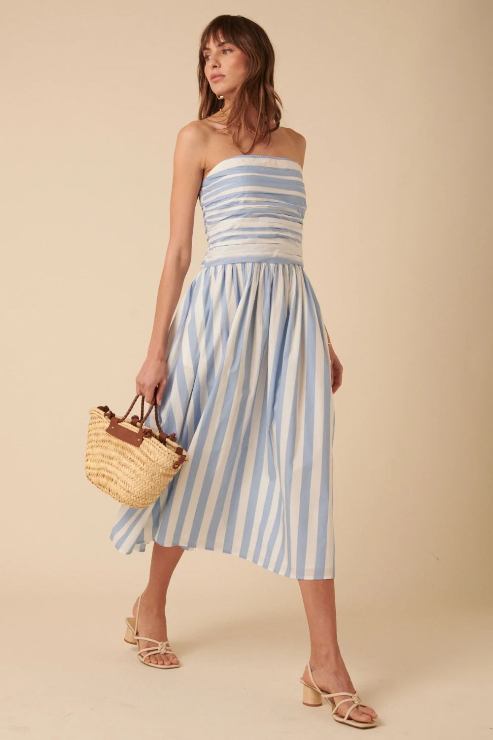 Nobody's Child Blue And White Striped Bandeau Felicity Midi Dress