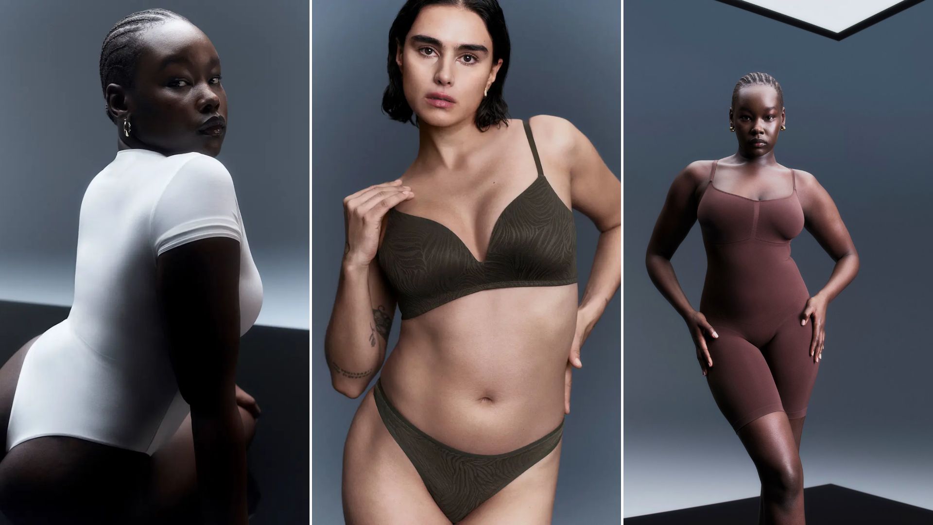 Three models wearing the new M&amp;S Body collection 