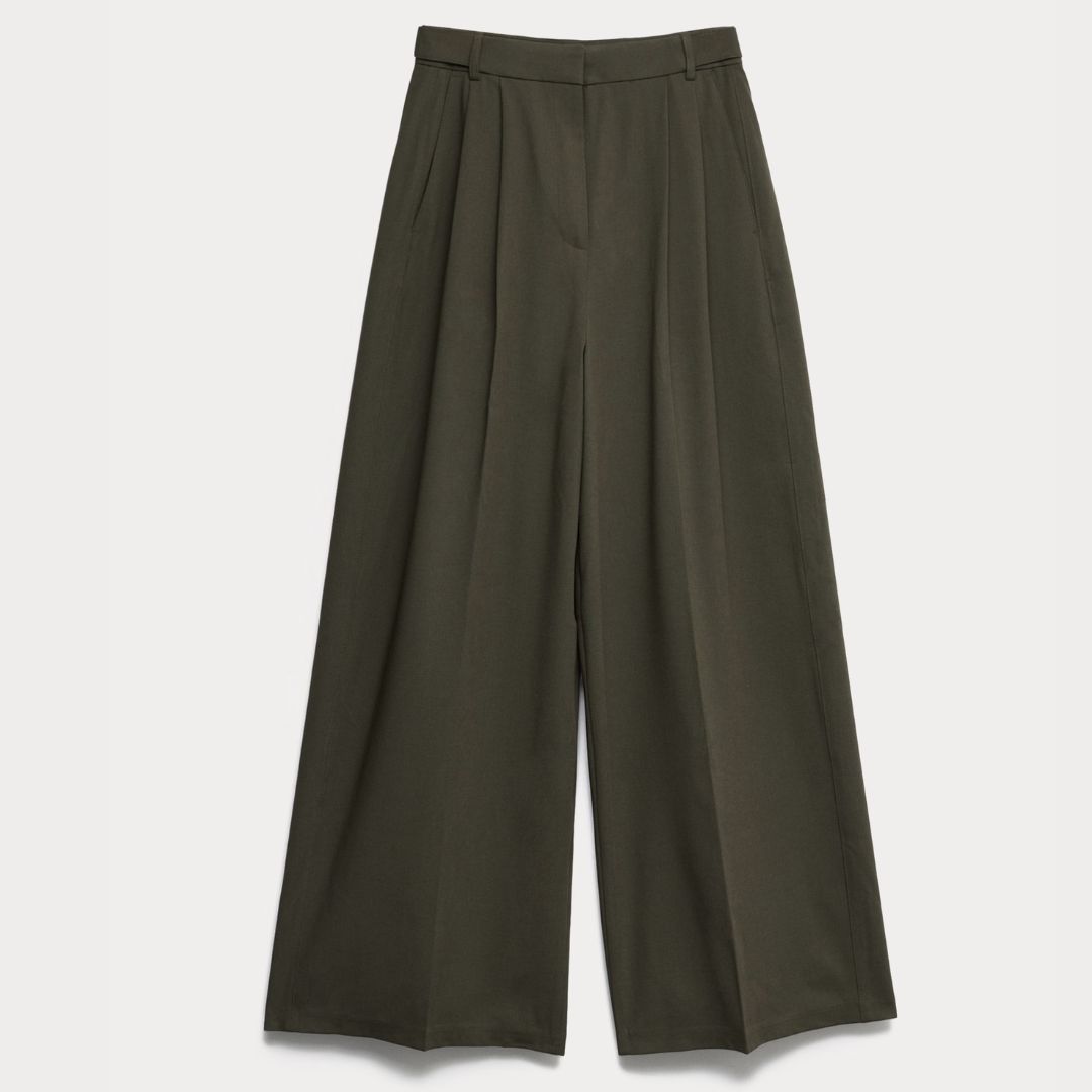 M&amp;amp;S Pleat Front Wide Leg Trousers With Wool