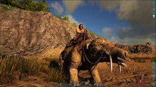 Games like Minecraft - a player riding a dinosaur during Ark: Survival Evolved.