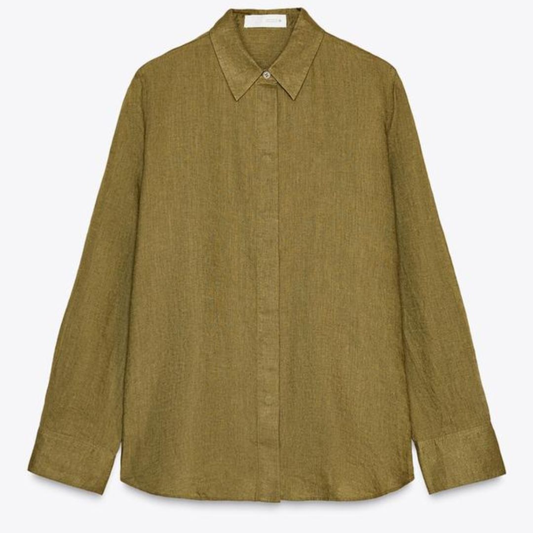 Zara Olive Green Linen Shirt 