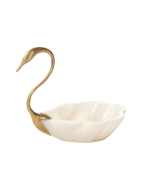 Odetta White Marble and Cast Brass Serving Bowl