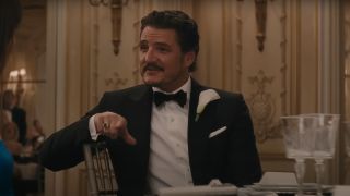 Pedro Pascal in a tux in the Materialists 