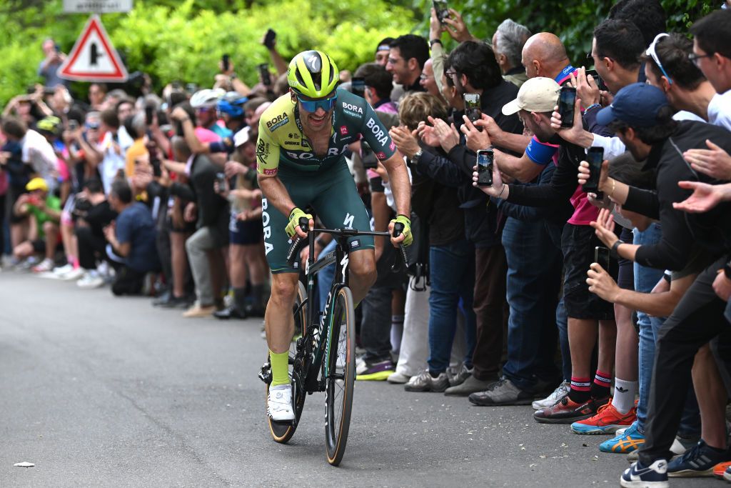 TORINO ITALY MAY 04 Maximilian of Schachmann of Germany and Team BORA hansgrohe competes in the breakaway during the 107th Giro dItalia 2024 Stage 1 a 140km stage from Venaria Reale to Torino UCIWT on May 04 2024 in Torino Italy Photo by Dario BelingheriGetty Images