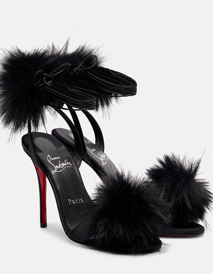 Patapompom 100 Cr&amp;ecirc;pe Satin Sandals in Black - Christian Louboutin