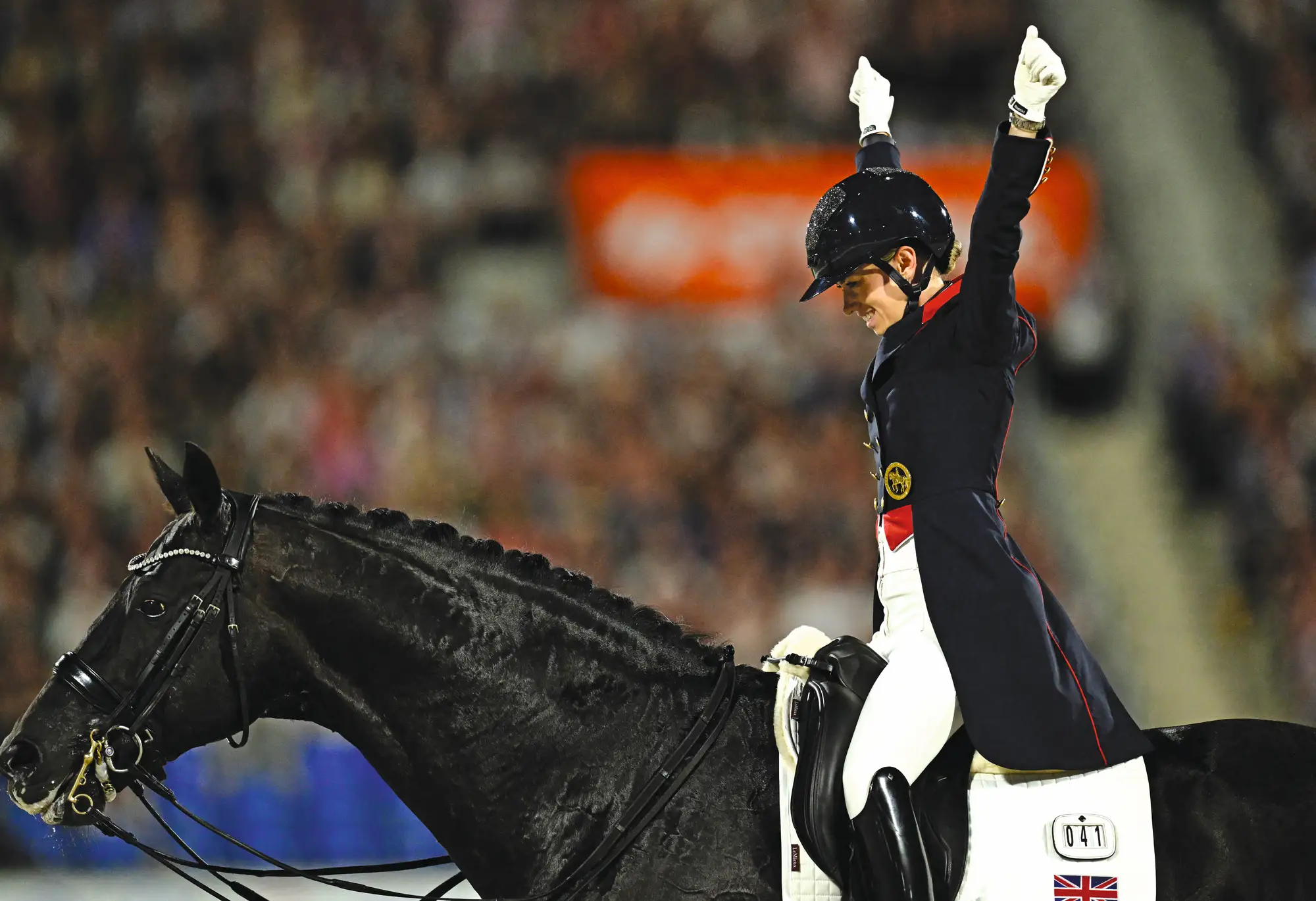Lottie Fry reacts after completing Grand Prix Freestyle test on Glamourdale