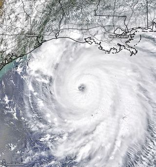 NASA’s Terra satellite acquired this natural-color image of Hurricane Laura on Aug. 26, 2020, as the storm neared the Gulf Coast.