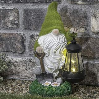 Flocked solar garden gnome