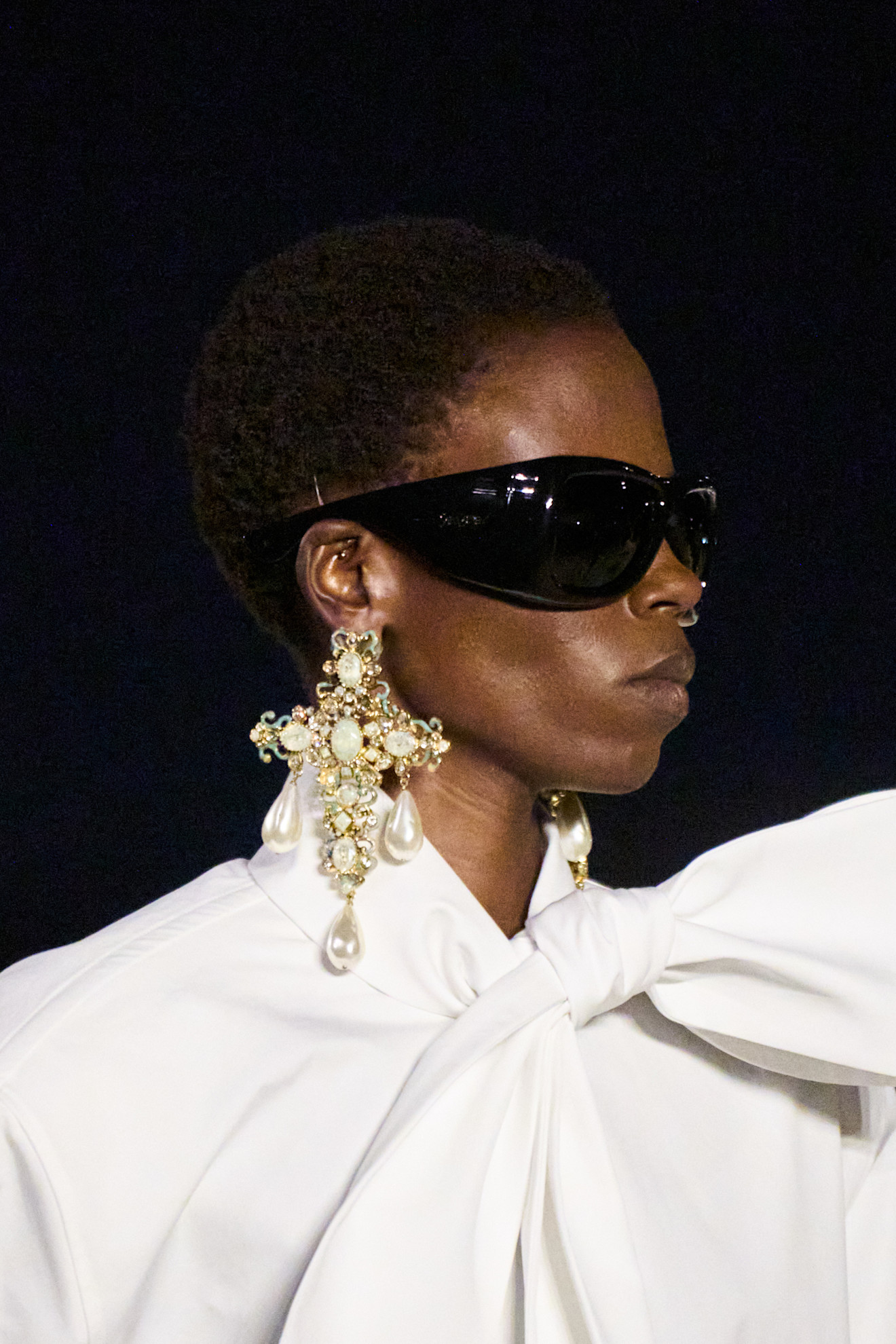 Photo of bug-eyed sunglasses trend on the Spring Summer 2026 runway.