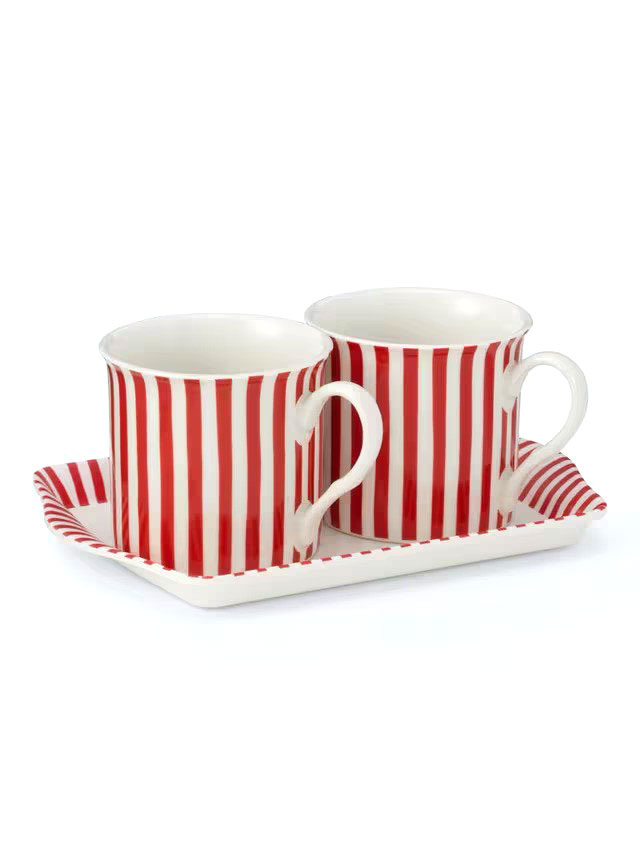 John Lewis, Candy Stripe Stoneware Mugs &amp;amp; Melamine Tray Gift Set