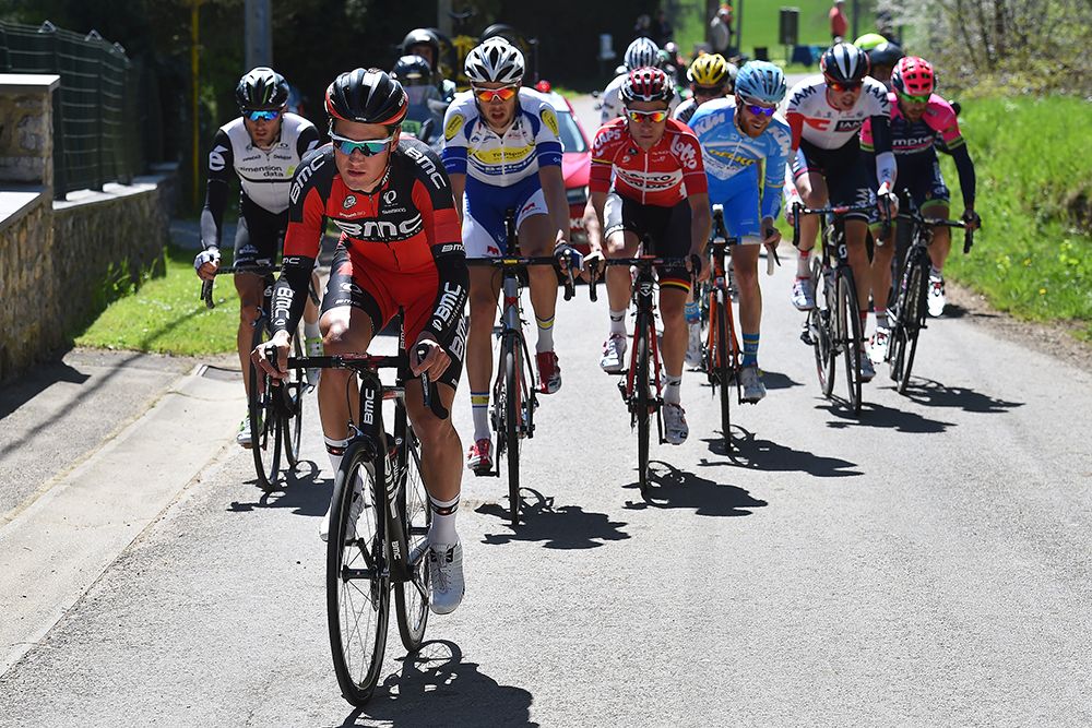 Silvan Dillier (BMC) in the breakaway in the 2016 Fl&egrave;che Wallonne