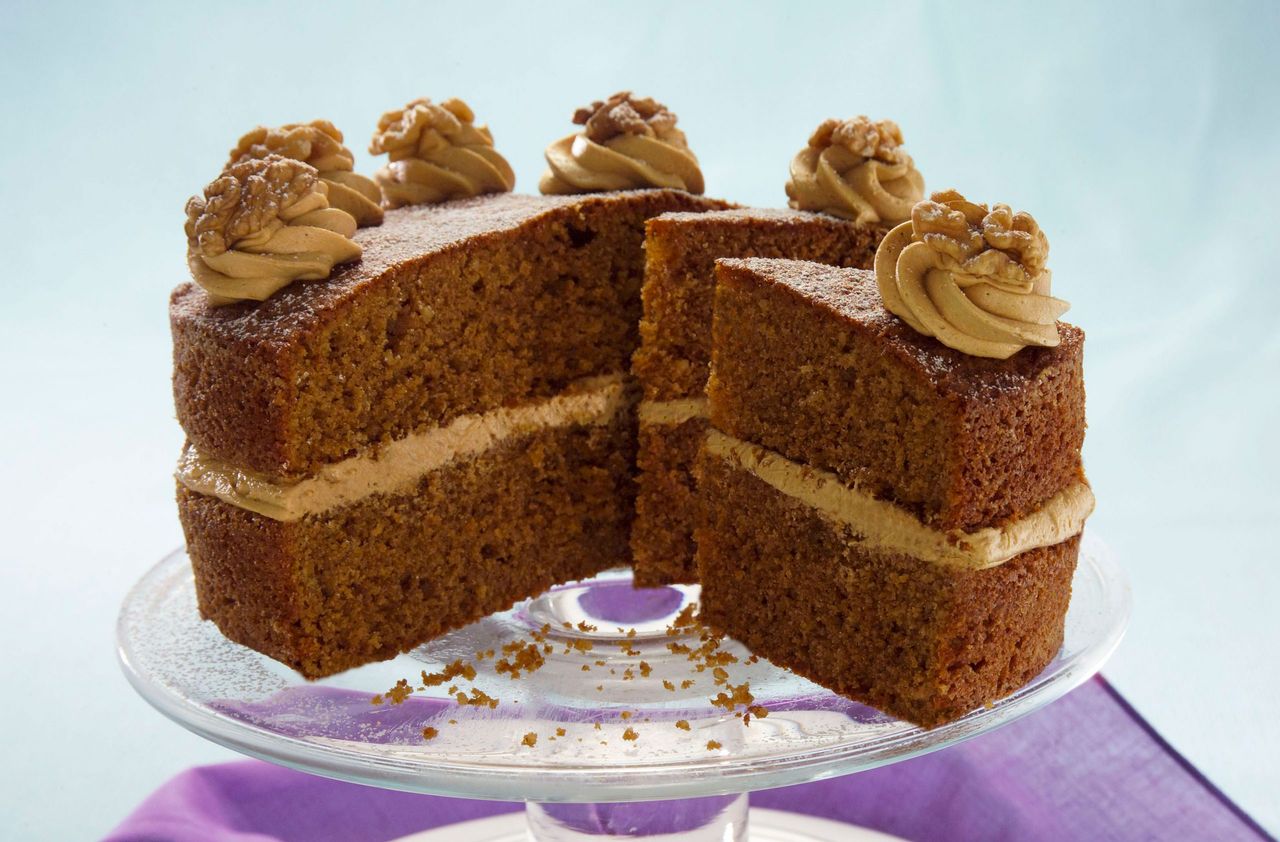 Homemade coffee and walnut cake