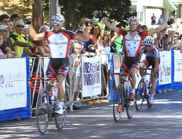 Jonathan Cantwell (Fly V Australia) takes the lead, with teammate Bernard Sulzberger (Fly V) second and Hilton Clarke (UnitedHealthcare) in third.