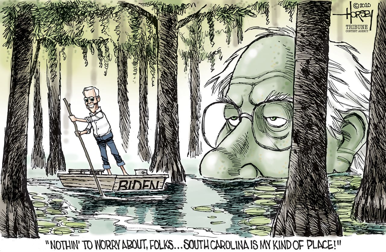 Political Cartoon U.S. Biden South Carolina Bernie swamp