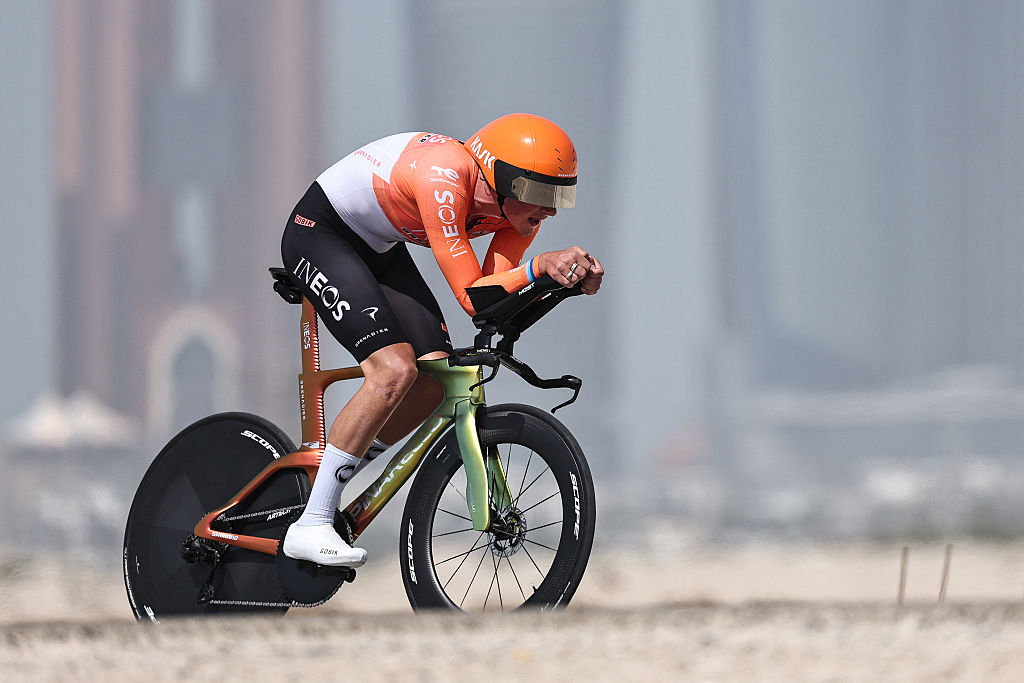 Ineos Grenadiers's British rider Joshua Michael Tarling competes during the second stage of the UAE Tour cycling event on al-Hudayriyat Island in Abu Dhabi on February 17, 2026. (Photo by Fadel SENNA / AFP)