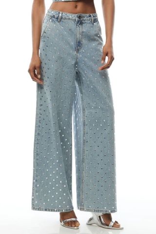 Self-PortraitSquare Rhinestone Denim Jeans