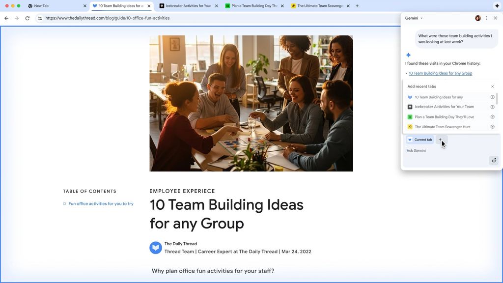Gemini in the Google Chrome browser