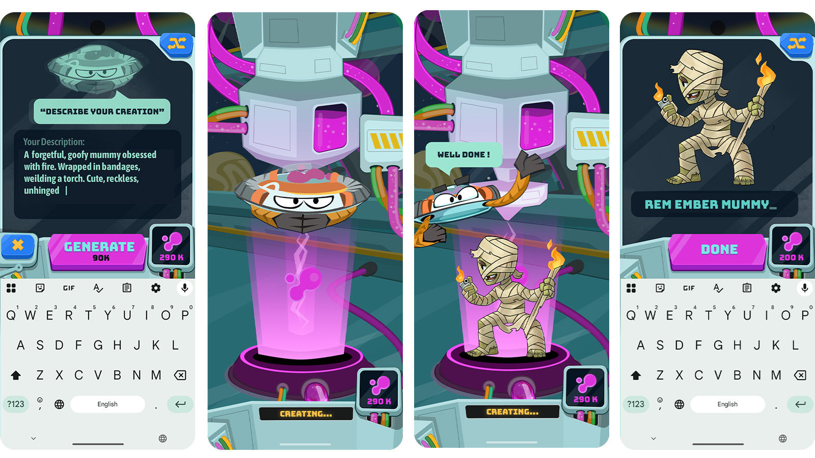 Screens from a cartoon card battle game for iPhone