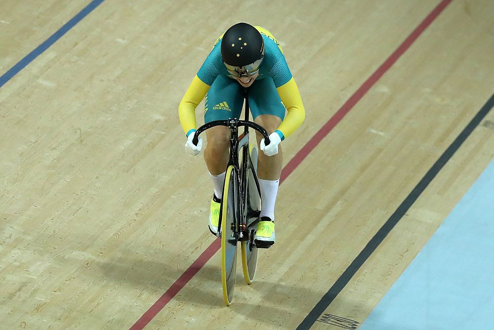 Annette Edmondson of Australia in the flying lap women's omnium