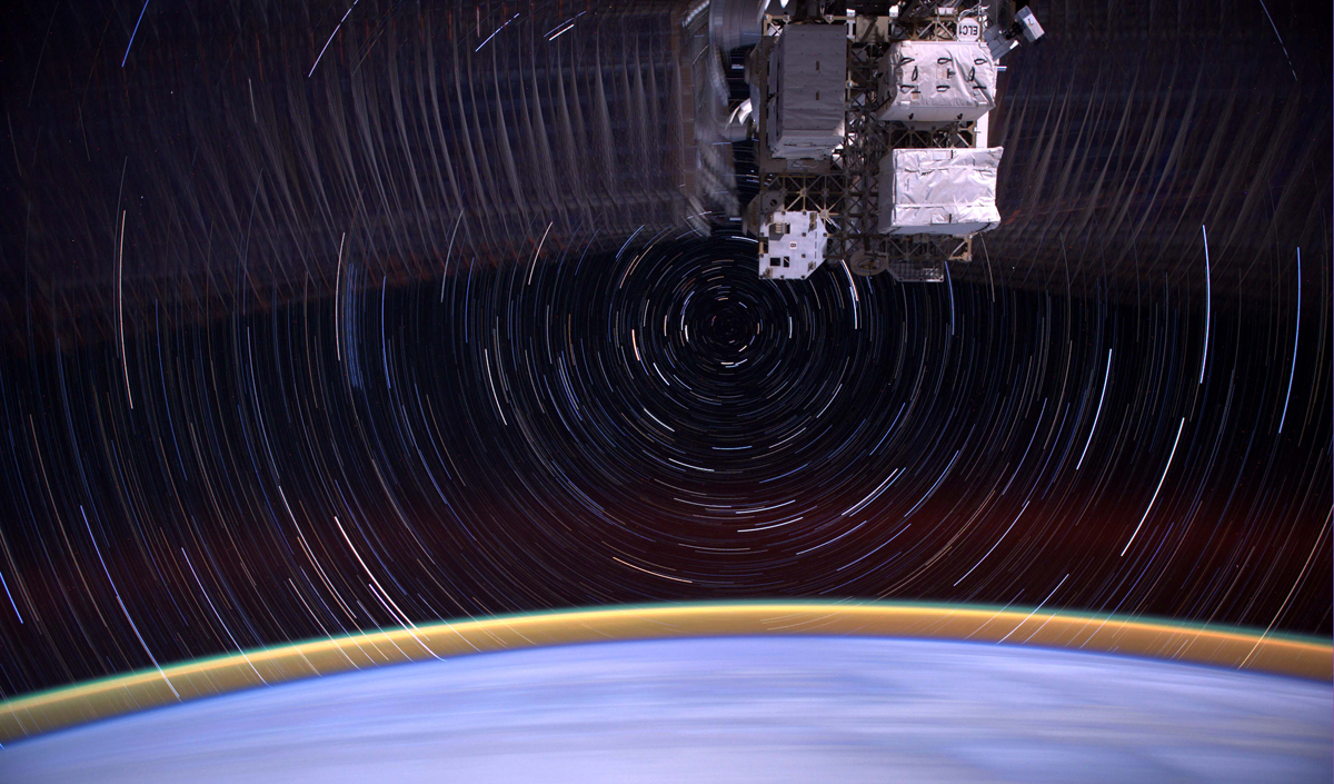 ISS Port Truss and Solar Panels with Star Trails